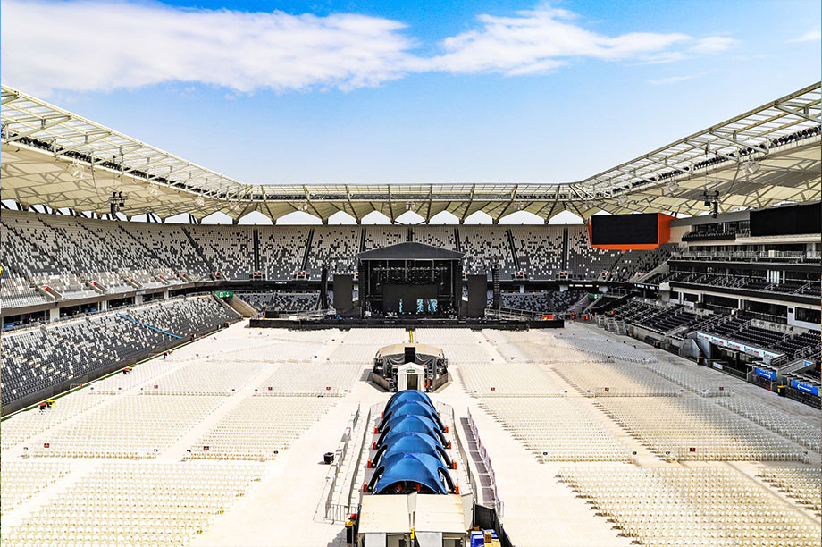 Signature Systems event flooring installed in a stadium for a concert